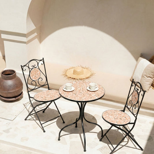Black Metal Set Of 2 Garden Chairs With Terrazzo Pattern Vintage Outdoor Furniture