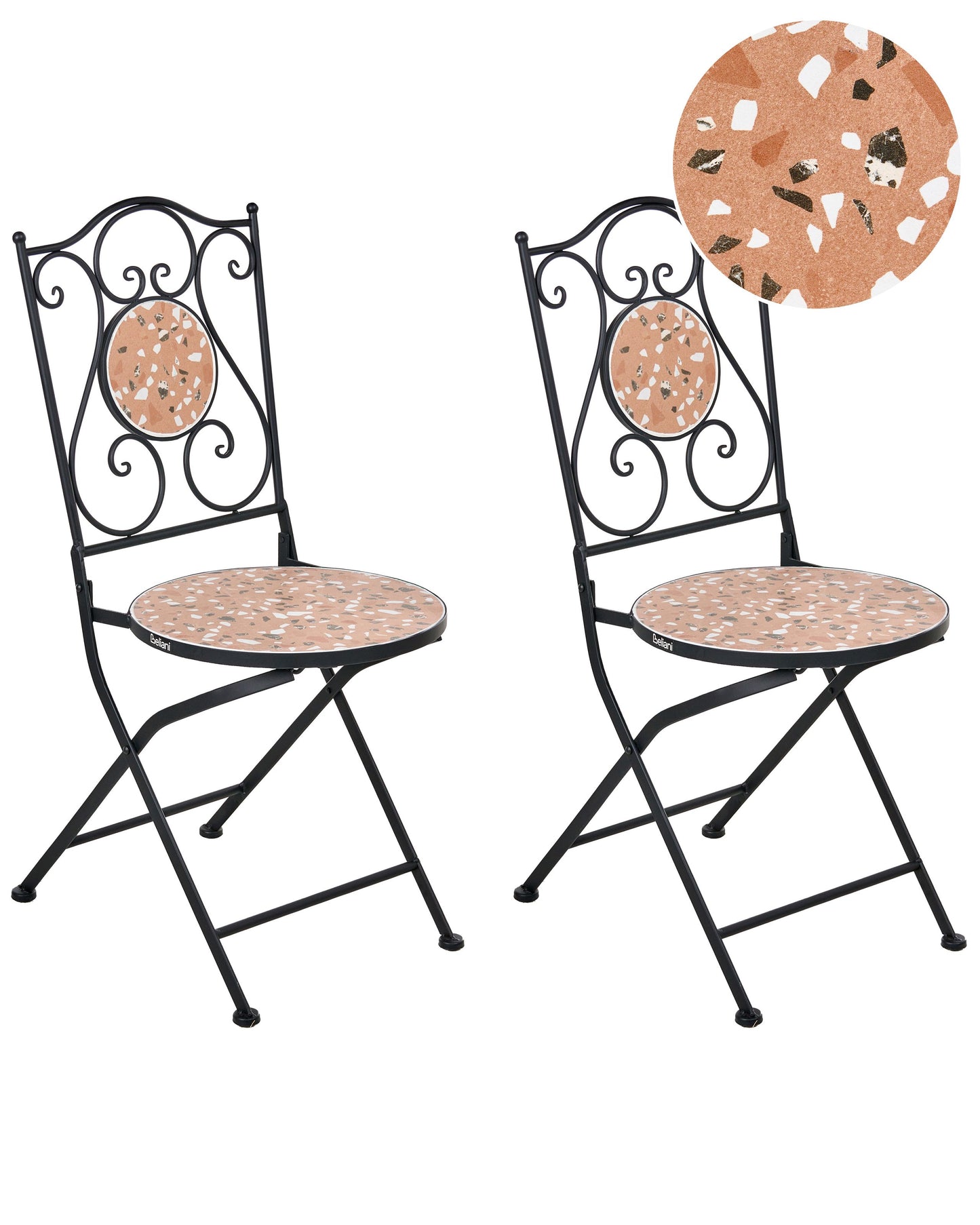 Black Metal Set Of 2 Garden Chairs With Terrazzo Pattern Vintage Outdoor Furniture