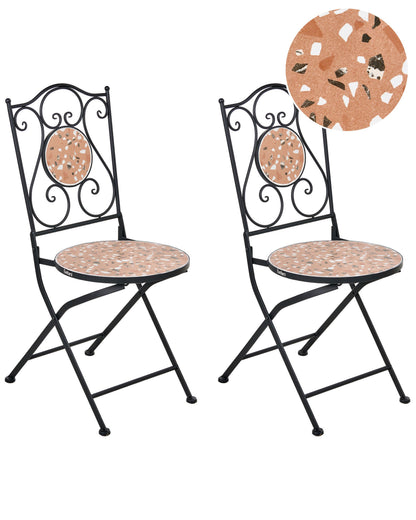Black Metal Set Of 2 Garden Chairs With Terrazzo Pattern Vintage Outdoor Furniture
