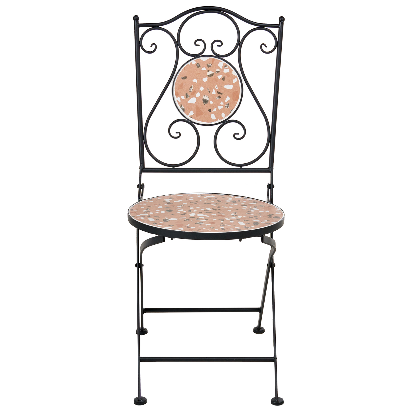 Black Metal Set Of 2 Garden Chairs With Terrazzo Pattern Vintage Outdoor Furniture
