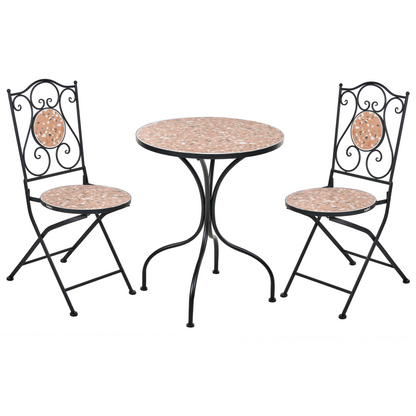 Outdoor Garden Bistro Set Black Metal Frame Terrazzo Pattern Tabletop