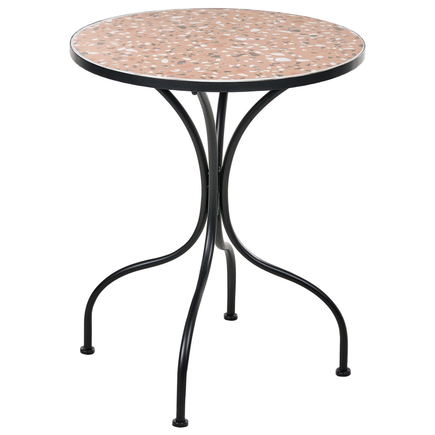 Outdoor Garden Bistro Set Black Metal Frame Terrazzo Pattern Tabletop