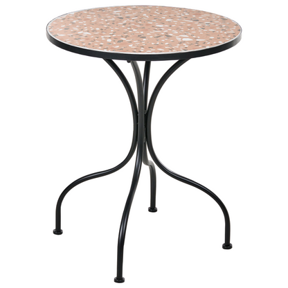 Outdoor Garden Bistro Set Black Metal Frame Terrazzo Pattern Tabletop
