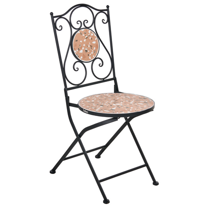 Outdoor Garden Bistro Set Black Metal Frame Terrazzo Pattern Tabletop
