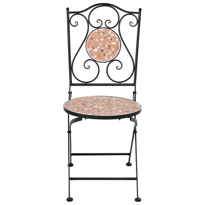 Outdoor Garden Bistro Set Black Metal Frame Terrazzo Pattern Tabletop