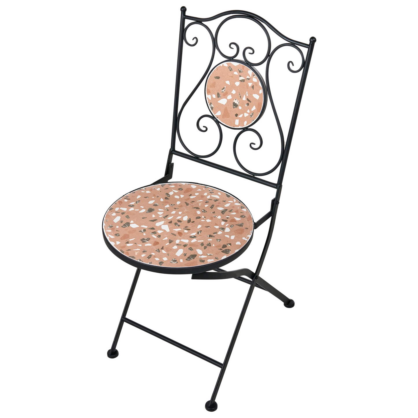 Outdoor Garden Bistro Set Black Metal Frame Terrazzo Pattern Tabletop