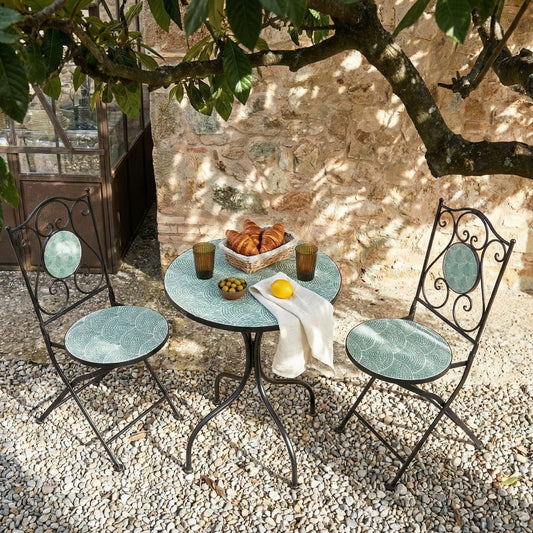 Garden Bistro Table Black Metal Frame 60cm Ceramic Top Outdoor