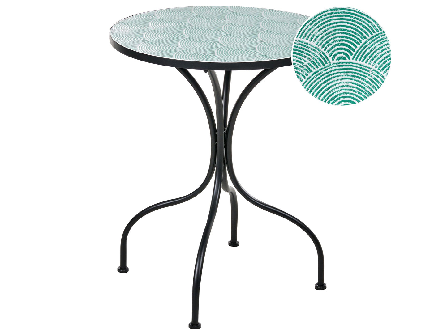 Garden Bistro Table Black Metal Frame 60cm Ceramic Top Outdoor