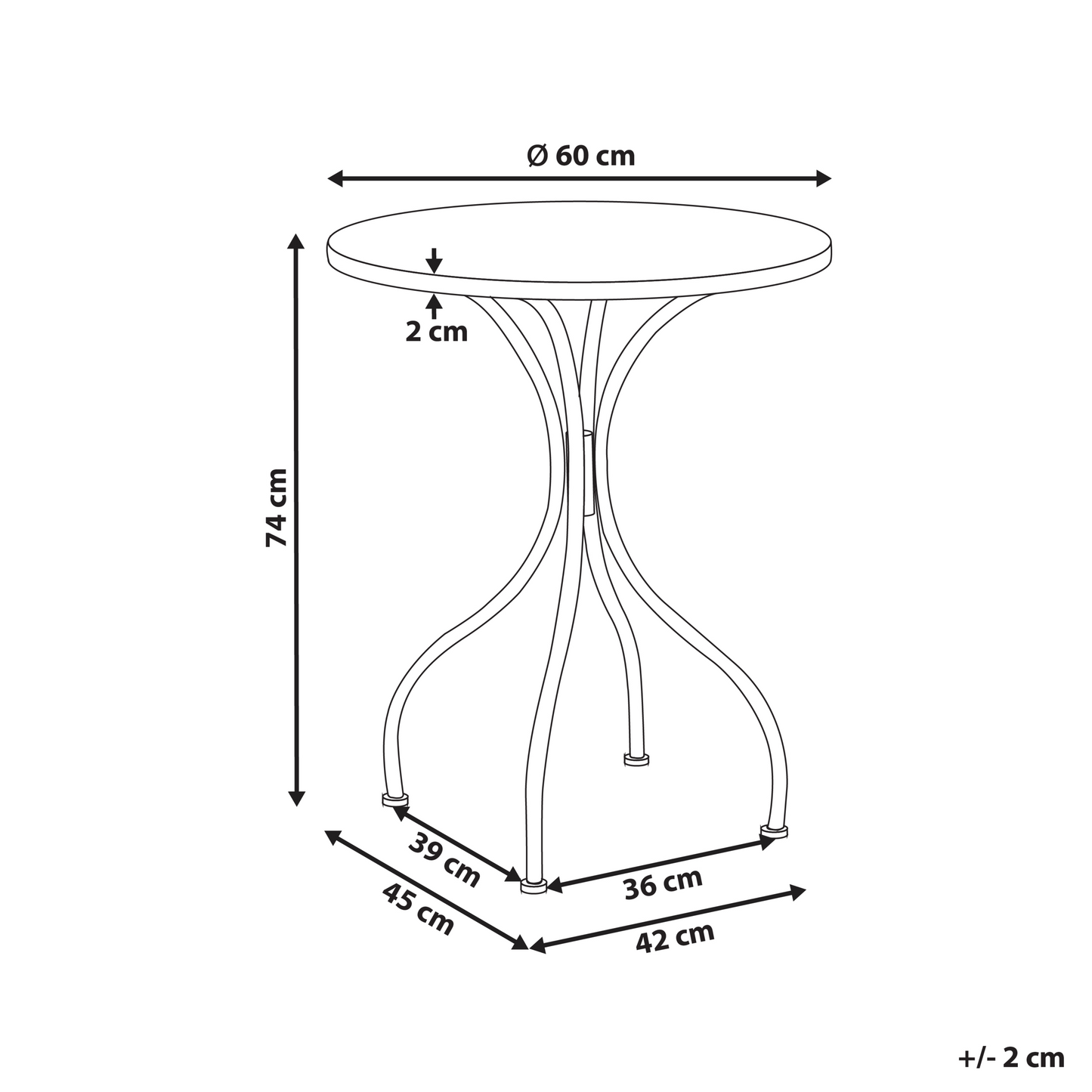 Garden Bistro Table Black Metal Frame 60cm Ceramic Top Outdoor