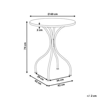 Garden Bistro Table Black Metal Frame 60cm Ceramic Top Outdoor