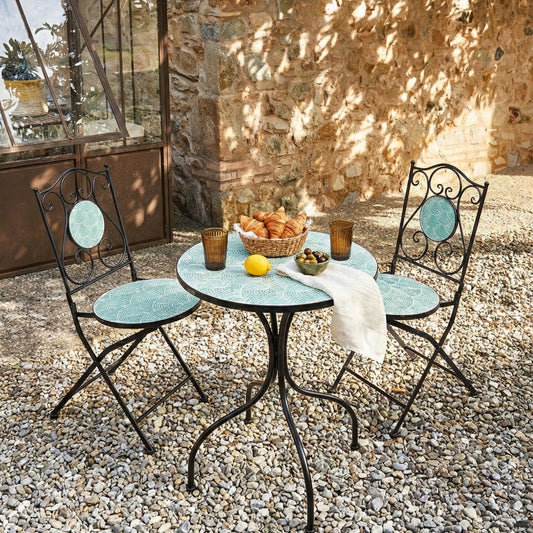 Living Set of 2 Black Metal Garden Chairs Wave Pattern