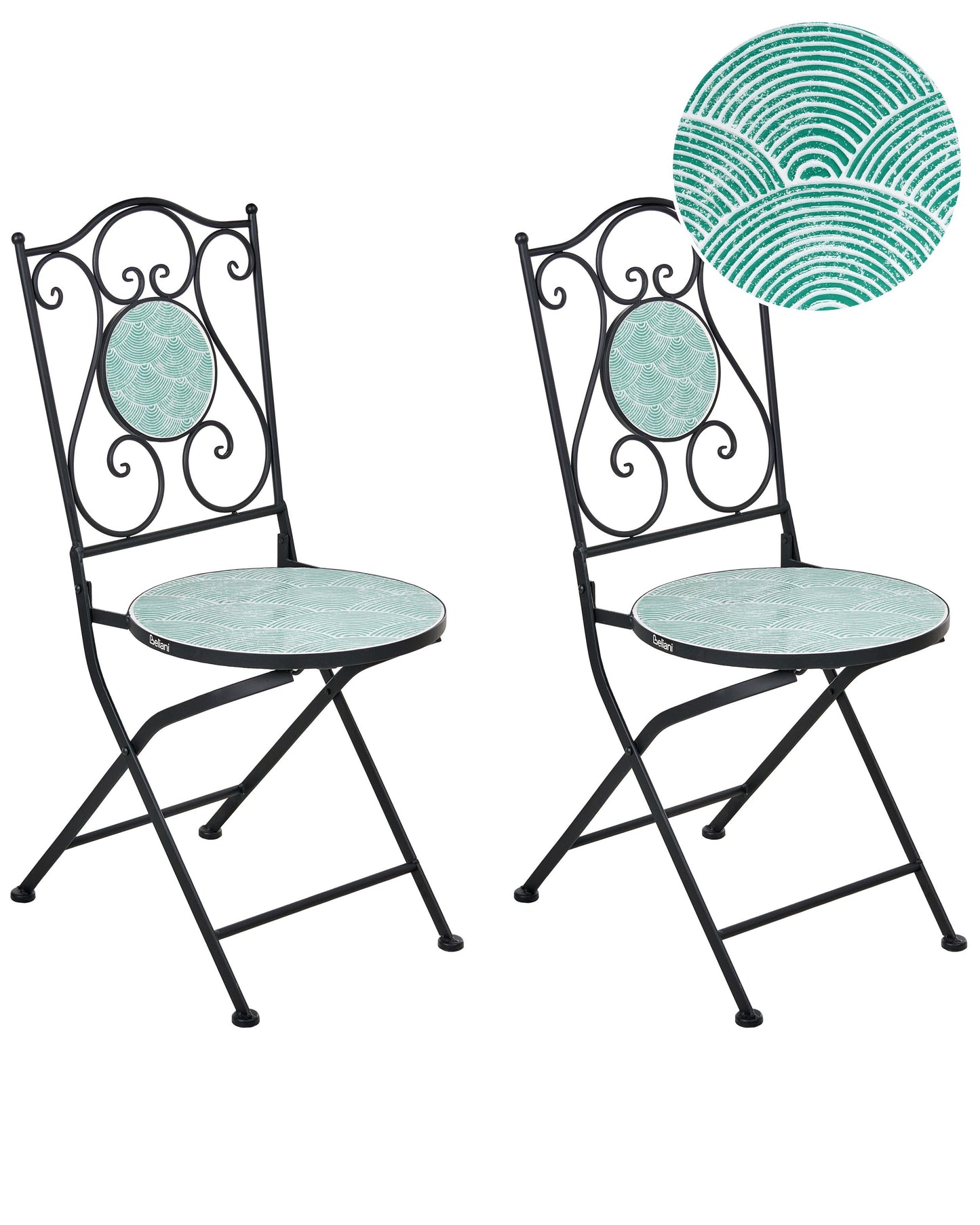 Living Set of 2 Black Metal Garden Chairs Wave Pattern