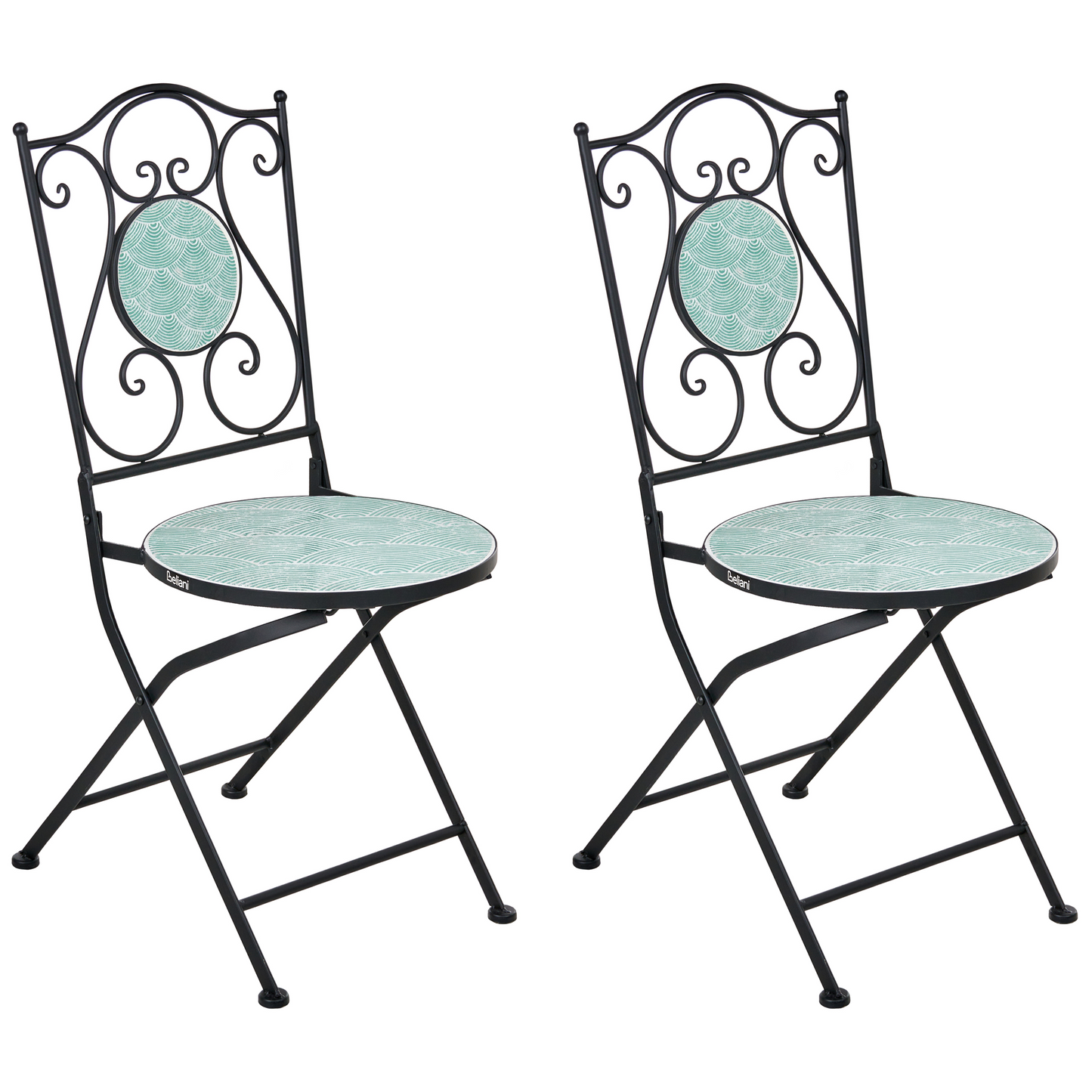 Living Set of 2 Black Metal Garden Chairs Wave Pattern