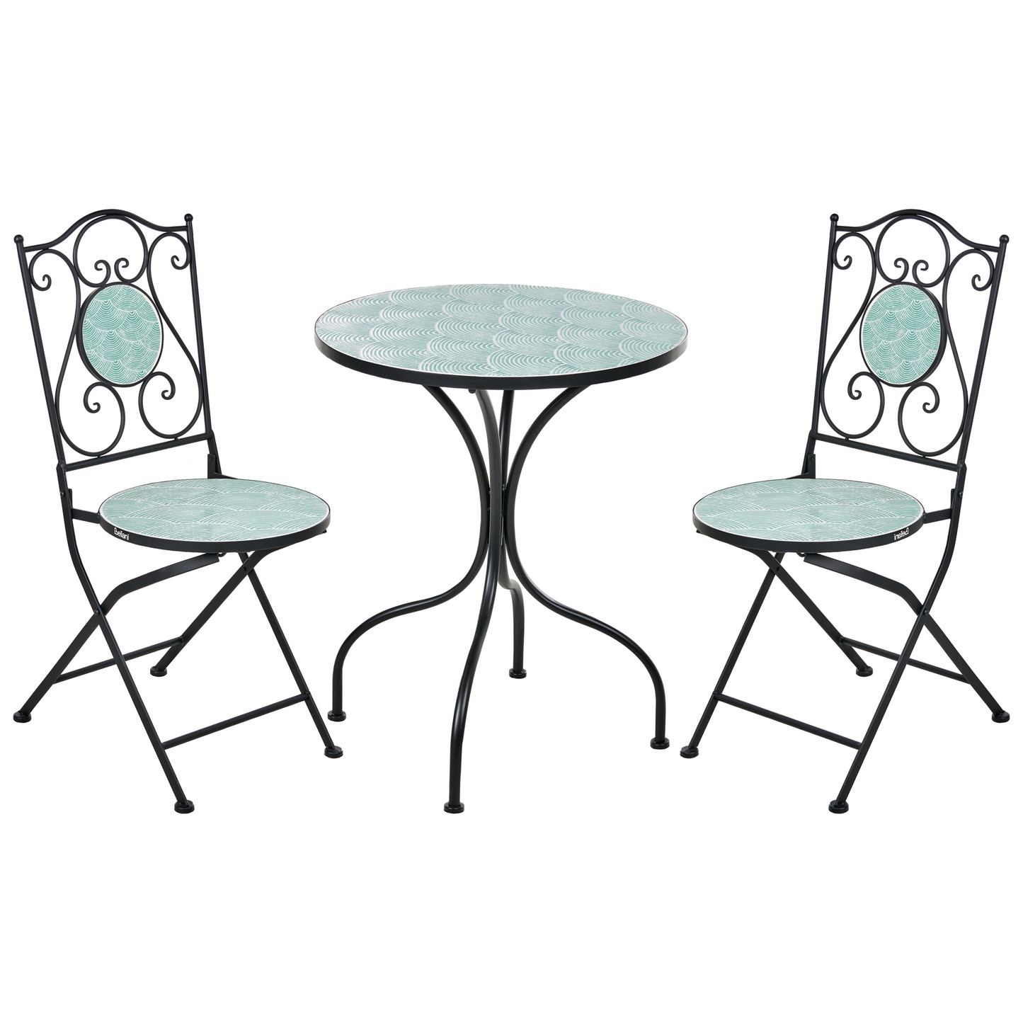 Outdoor Bistro Set Black Metal Vintage Wave 2 Chairs