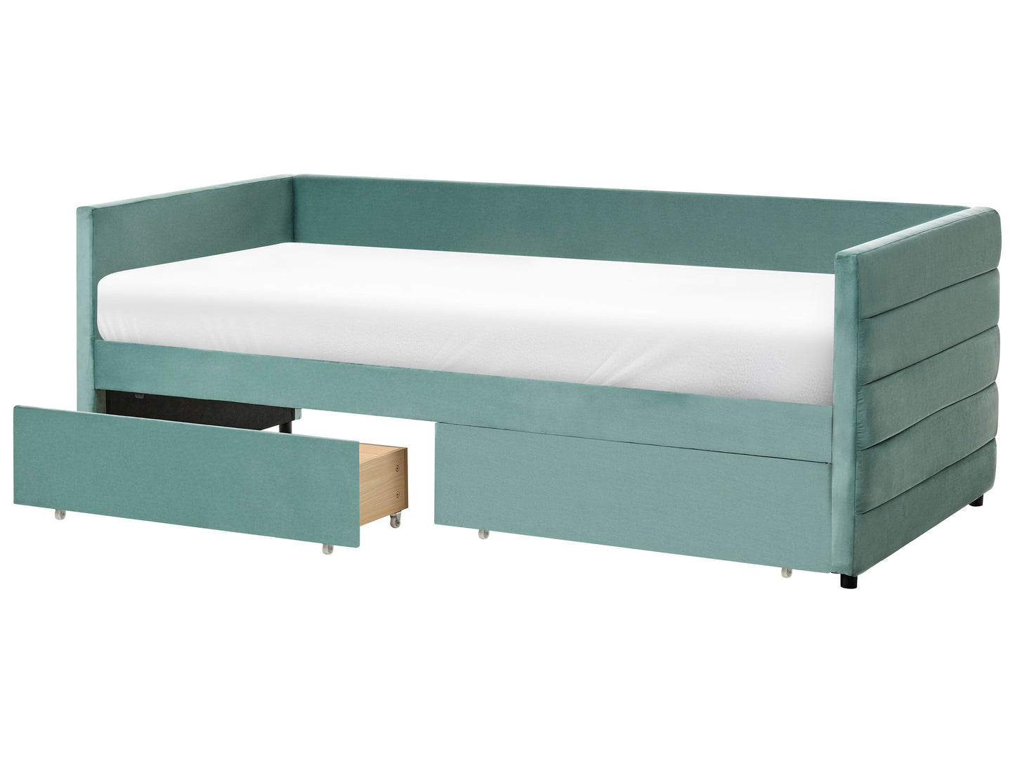 Living Mint Green Velvet Daybed 3ft Single With Drawers Quilted Upholstery