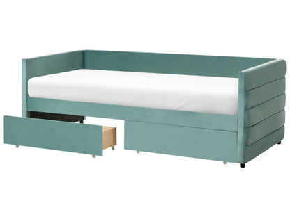 Living Mint Green Velvet Daybed 3ft Single With Drawers Quilted Upholstery