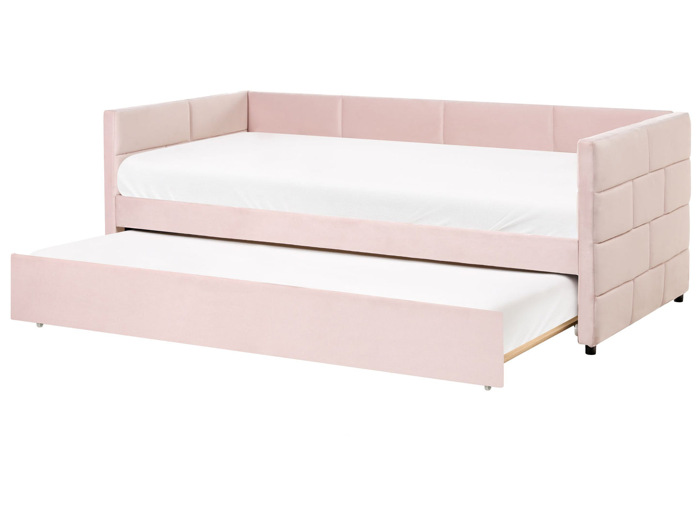 Velvet Tufted Trundle Bed Pink 3Ft With Slide Out Frame