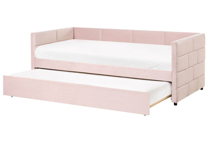 Velvet Tufted Trundle Bed Pink 3Ft With Slide Out Frame