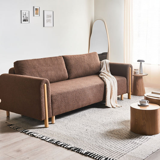 Sofa Bed Boucle Brown Click Clack With Storage