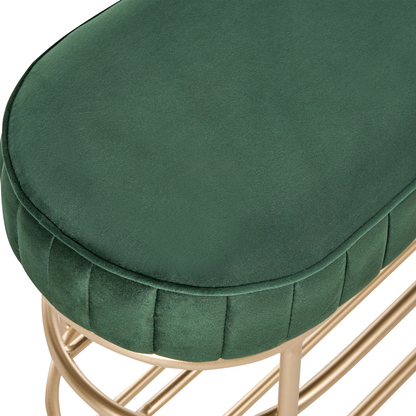 Emerald Velvet Glamour Bench With Gold Base And 2 Shelves