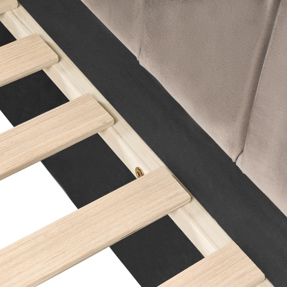 EU Velvet Single Bed Taupe 3ft Quilted Slatted Base Wooden Legs