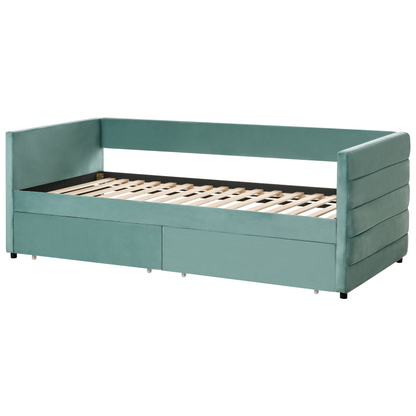 Living Mint Green Velvet Daybed 3ft Single With Drawers Quilted Upholstery