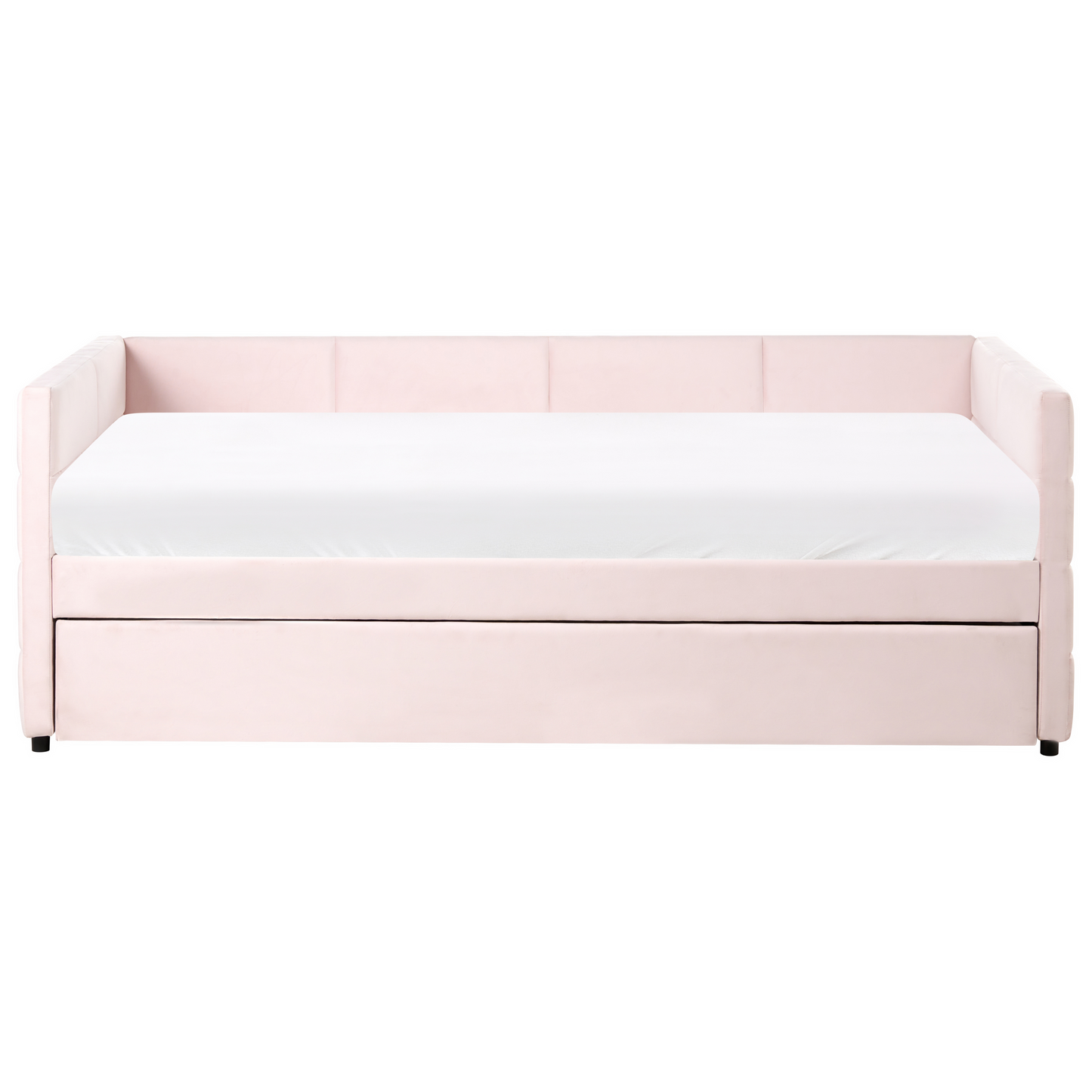 Velvet Tufted Trundle Bed Pink 3Ft With Slide Out Frame