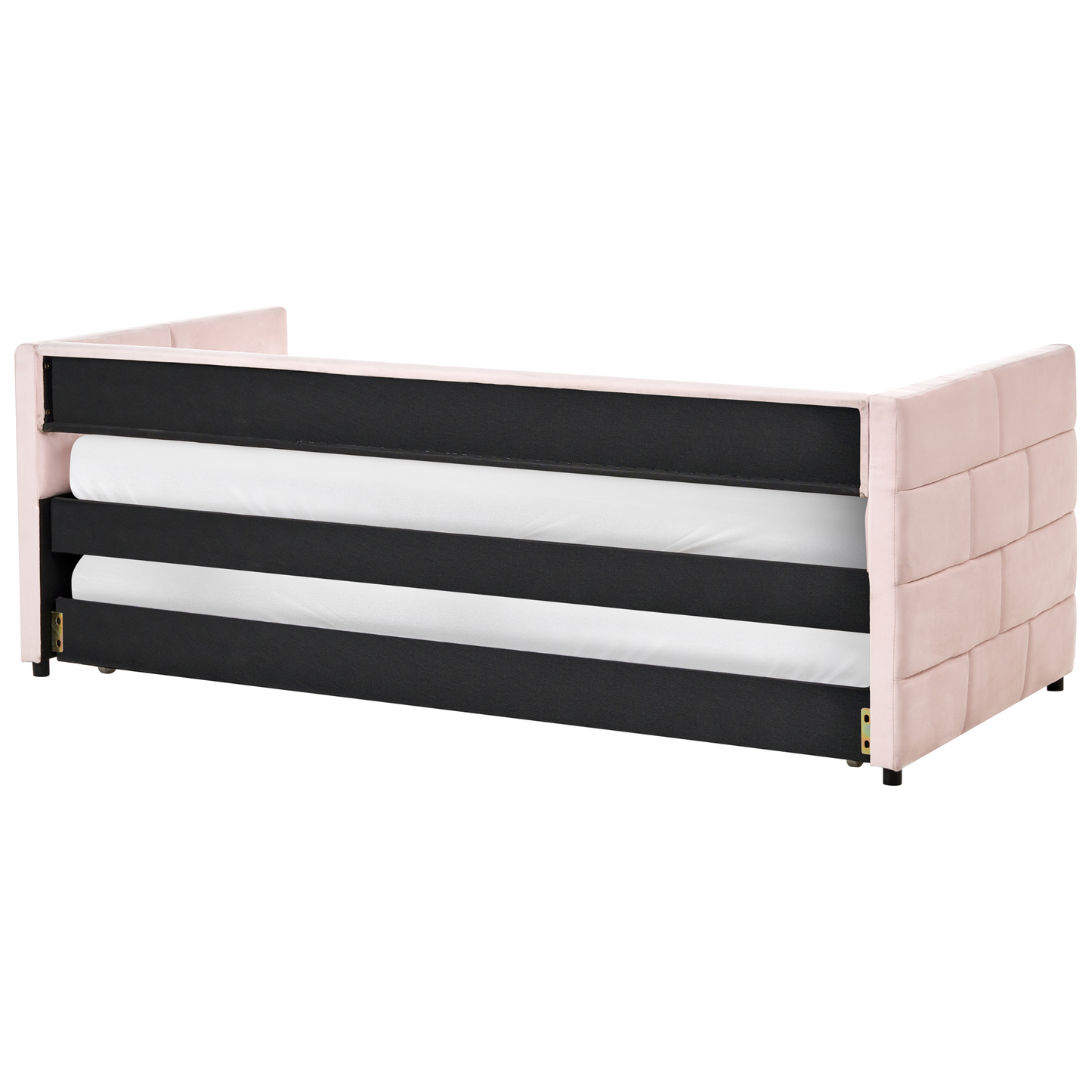 Velvet Tufted Trundle Bed Pink 3Ft With Slide Out Frame