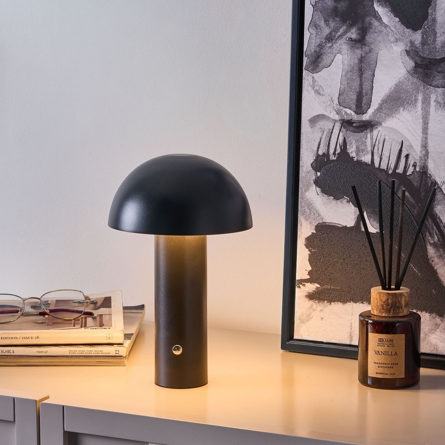 Mushroom LED Table Lamp Black Wireless Indoor Outdoor