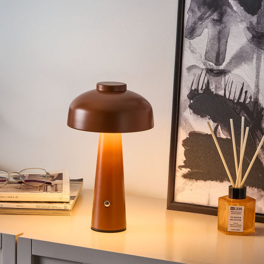 Table Lamp Mushroom LED Wireless Iron Brown Modern Style