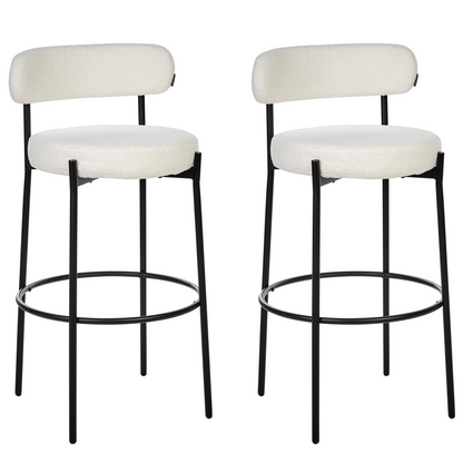 Living Set Of 2 White Boucle Bar Stools With Black Steel Legs Modern Dining Chairs