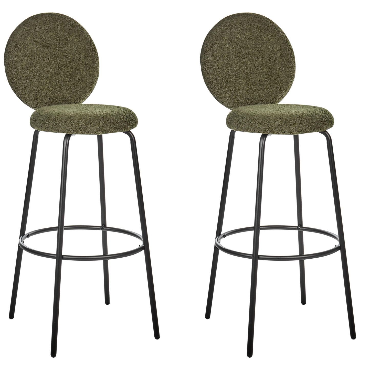 Astra Home Set Of 2 Green Boucle Bar Stools With Black Steel Legs