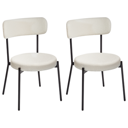 Aura Living White Boucle Dining Chairs Set of 2 With Black Steel Legs