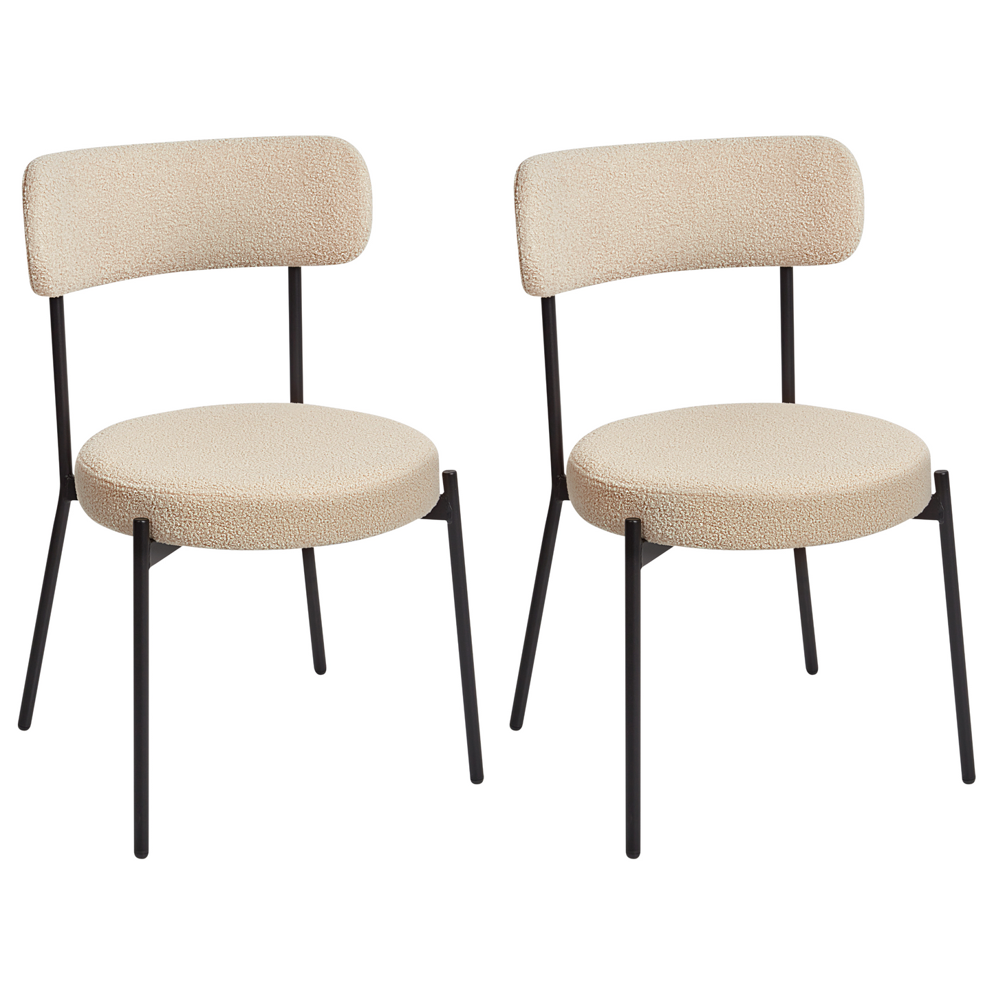 Dining Chairs Set of 2 Light Beige Boucle Black Steel Legs