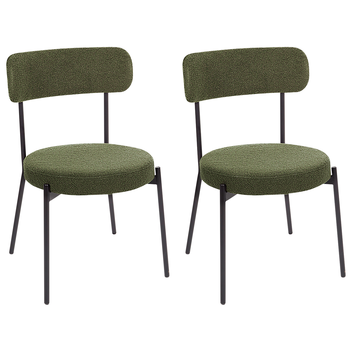 Set Of 2 Dark Green Boucle Chairs With Black Steel Legs