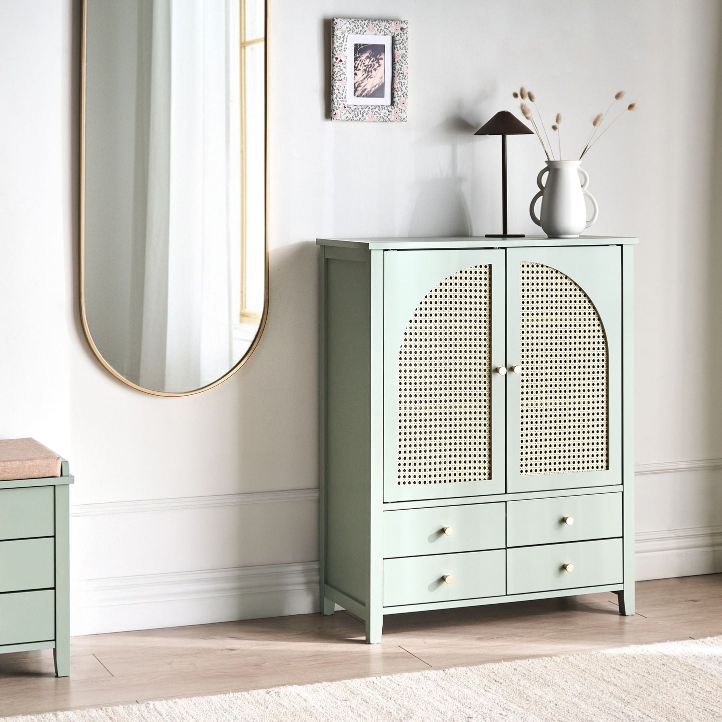 CasaMint Boho Storage Shoe Rack Mint Green 4 Drawers 3 Shelves
