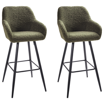 Boucle Bar Stool Set Of 2 Dark Green With Arms Backrest