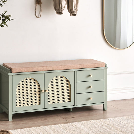 BohoNest Mint Green Storage Shoe Bench Padded Seat With 3 Drawers
