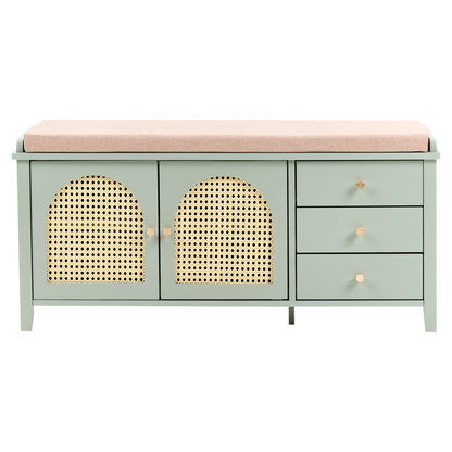 BohoNest Mint Green Storage Shoe Bench Padded Seat With 3 Drawers
