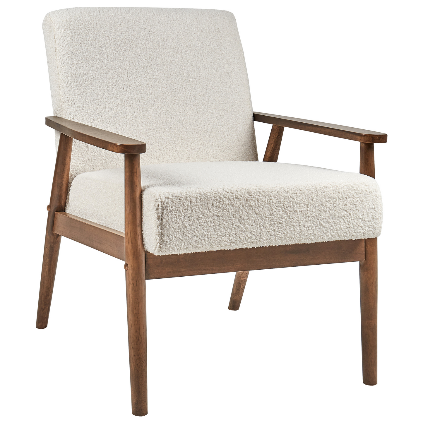 Armchair Off White Boucle Upholstery with Dark Wood Frame