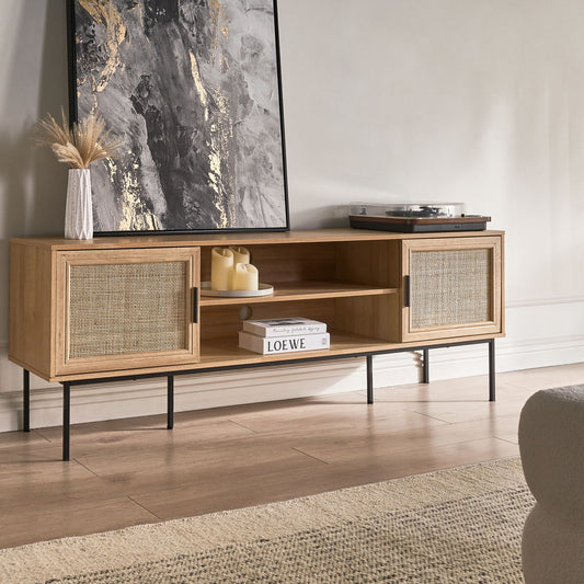 Boho Rattan 2 Door TV Stand Brown 180 x 63cm With Metal Legs