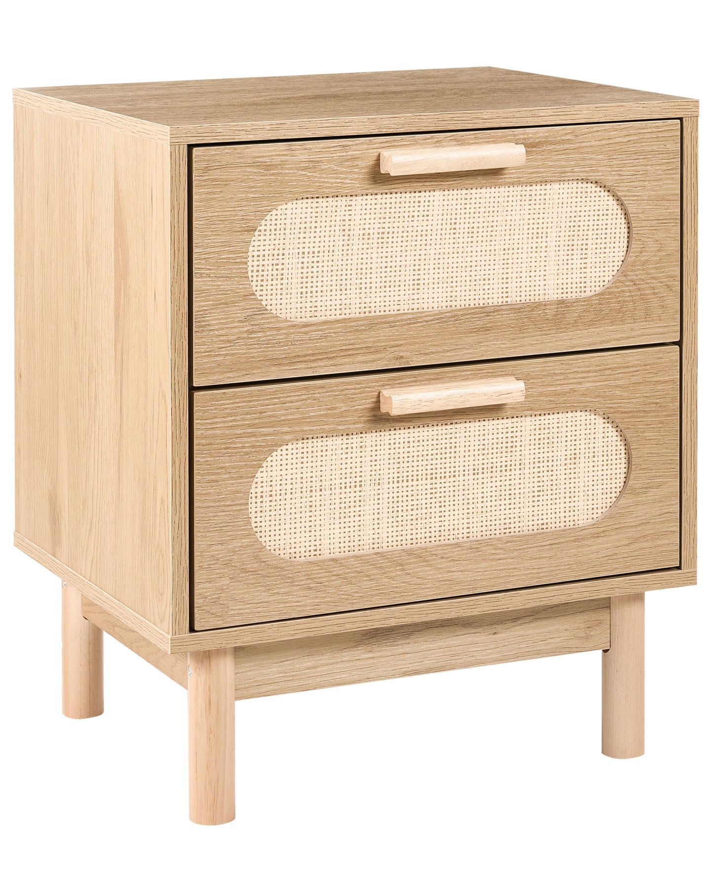 Bedside Table Light Brown Rattan Front 2 Drawers