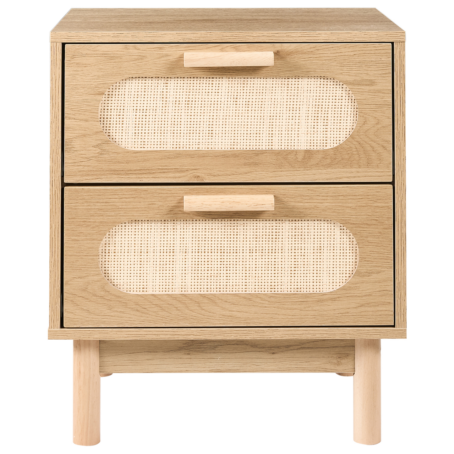 Bedside Table Light Brown Rattan Front 2 Drawers