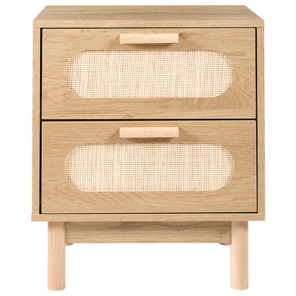 Bedside Table Light Brown Rattan Front 2 Drawers