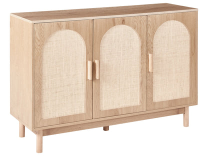 3 Door Sideboard Light Brown Rattan Front with Wooden Legs