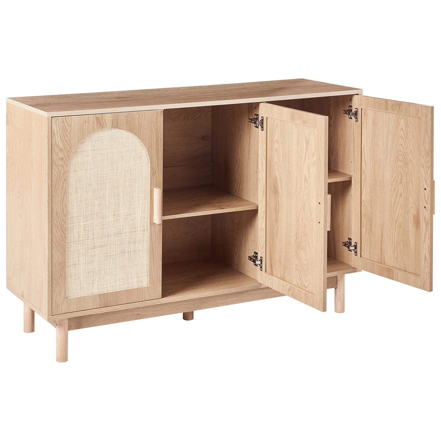 3 Door Sideboard Light Brown Rattan Front with Wooden Legs