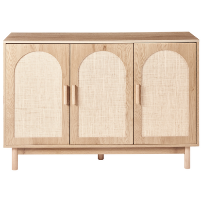 3 Door Sideboard Light Brown Rattan Front with Wooden Legs