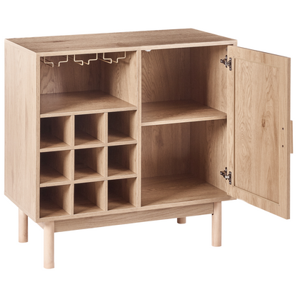 Wine Cabinet Light Brown Rattan Front Sideboard With 9 Bottle Wine Rack