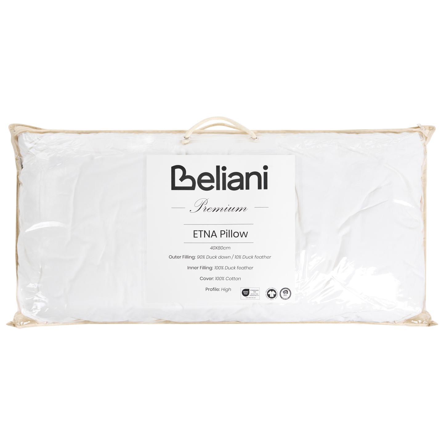 White Triple Compartment Down Pillow 40 x 80 Cotton Casing