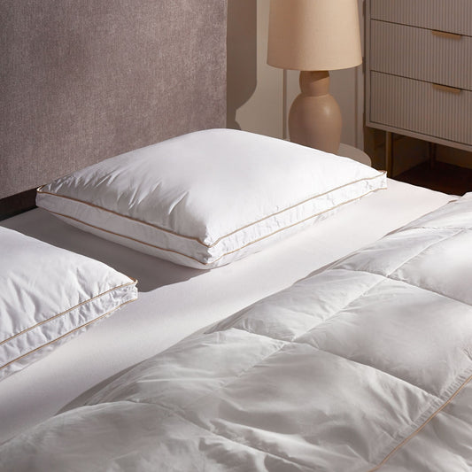 Bed Pillow Triple Compartment White Duck Feather Down 50 x 60